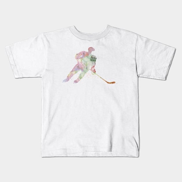 Girl Ice Hockey Player Watercolor Sport Gift Kids T-Shirt by LotusGifts